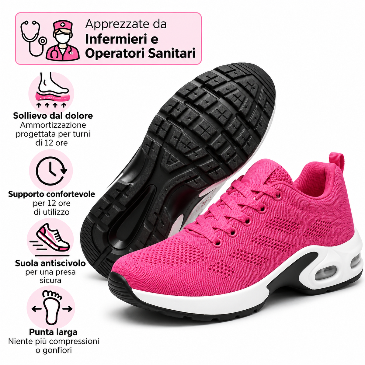 OrthoShoes™ Pro — Scarpe per turni di 12 ore, progettate per alleviare tutto il giorno il dolore a piedi, ginocchia e schiena