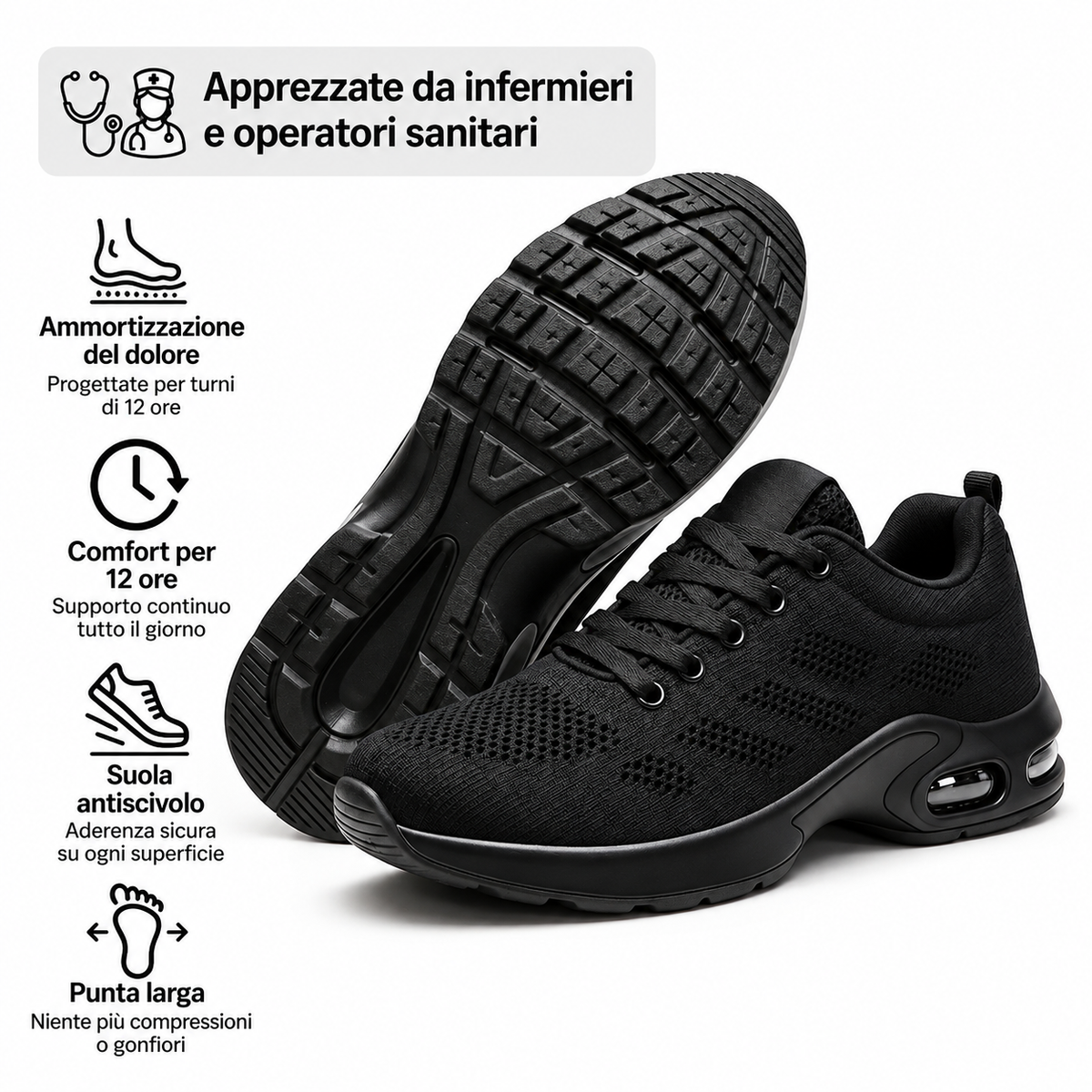 OrthoShoes™ Pro — Scarpe per turni di 12 ore, progettate per alleviare tutto il giorno il dolore a piedi, ginocchia e schiena