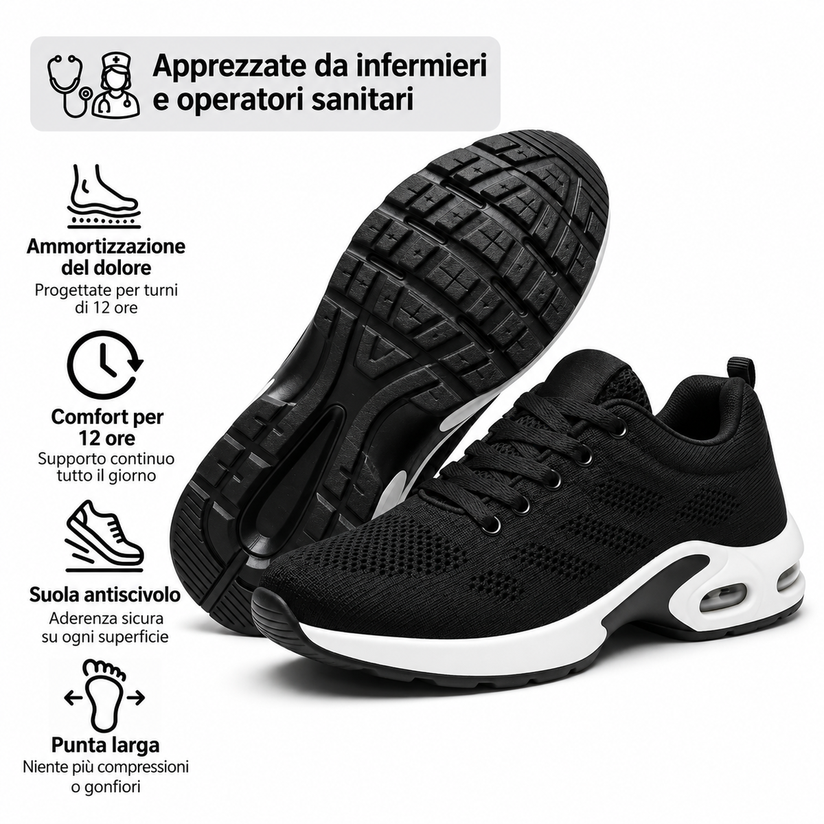 OrthoShoes™ Pro — Scarpe per turni di 12 ore, progettate per alleviare tutto il giorno il dolore a piedi, ginocchia e schiena